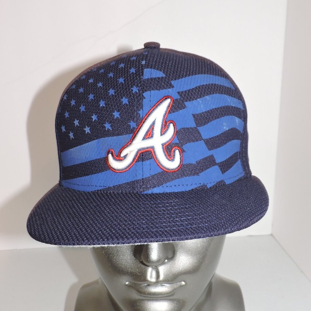 Atlanta Braves Hat New Era 59FIFTY Men's 7 3/8 Blue USA Flag Design